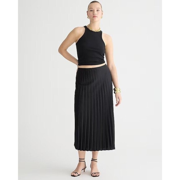 J.CREW Gwyneth Pleated Slip Skirt L Black Satin Pull On Elastic Lined NWT B71 - Picture 1 of 6